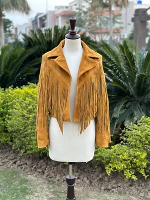 Женская замшевая кожаная куртка в западном стиле ковбойская с длинной бахромой - Изображение 1 из 4