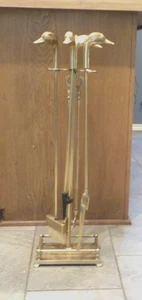 Vintage Messing ENTENKOPF Kaminwerkzeug 5-teilig-Schürhaken-Schaufel-Zange-Besen-Ständer #2 - Bild 1 von 21