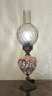 Lámpara mayólica italiana vintage de cerámica con diseño de querubín  Foto 1 de 4