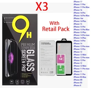 3x HD Tempered Glass Screen Protector For iPhone 17 16 15 14 13 12 11 Pro Max X - Picture 1 of 9