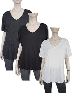 DAVID LERNER Seamed Yoke Tee T-Shirt in White, Black or Black Heather NWT - Picture 1 of 6