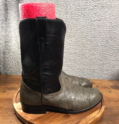 Botas Dan Post Western 9.5D Negras/Grises Dos Tonos Cuero Vaquero Rodeo Hechas en EE. UU. Foto 1 de 4