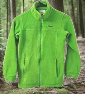 Columbia Light Fleece Jacket Girls Sz M 10/12 Green Full Zip Pockets Long Sleeve - Picture 1 of 5