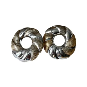 Vintage Mexican Sterling Silver Gold Plate Earrings, Large Circle Post Earrings - Picture 1 of 6