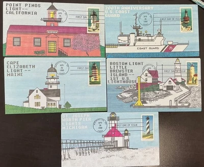 Lote de 5 hermosas casas de luz 2470-74 FDC 1990 Foto 1 de 4