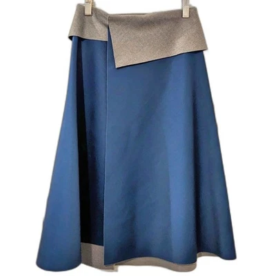 CLOVER CANYON Knee Length A-Line Neoprene Asymmetric Waist Blue &Grey Skirt Sz 6 - Image 1 of 4