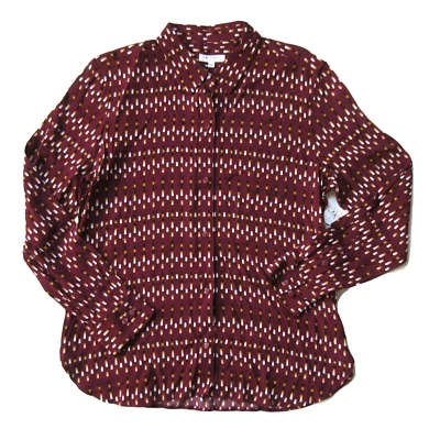 NUEVO CON ETIQUETAS Equipo Lemma in Tawny Port Multi Punto Tejido Viscosa Camisa Abotonada L Foto 1 de 4