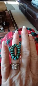 M Panteah Zuni Sterling Silver Needle Point Turquoise Coral Ring S. 5.5 Vintage - Picture 1 of 14