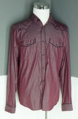 Express Men's Fitted Snap Button Down Shirt Purple Long Sleeve Size L 16 - 16.5 - Image 1 of 4