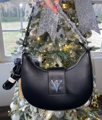 Bolso de hombro Valentino Orlandi de cuero vegano negro en forma de media luna con bolsa para monedas Foto 1 de 4