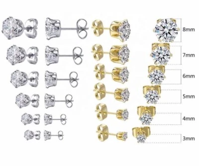 FREE SHIPPING Over 12$ Surgical 316L Stainless Steel Stud Earrings Men Women - Image 1 of 4