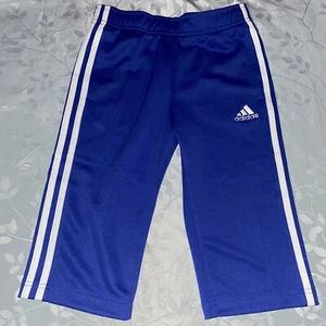 Adidas Girls Cropped Leggings Blue/White Stripe Sz M (10/12) NWT - Picture 1 of 3