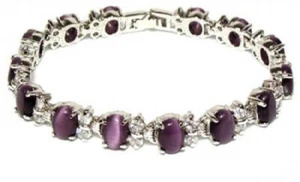 New Fashion Purple Opal Beads White Gold Plated Crystal Clasp Bangle Bracelet - Picture 1 of 3