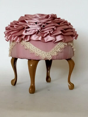 Org Handcrafted Queen Anne Design " Ottoman " Pink Rose Cushion Seat Was $795.00 - Image 1 of 4