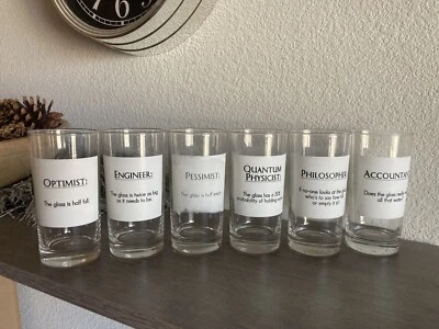 Juego de 6 vasos conversacionales de colección divertidos artículos de bar blanco y negro Foto 1 de 4