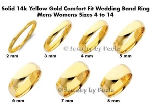 Anillo de boda clásico liso auténtico oro amarillo liso de 14 K para hombres y mujeres - Imagen 1 de 16