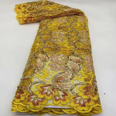 5 Yards Hollow Out Embroidery Tulle Fabric Flower Sequins Mesh Lace for Dress - Image 1 of 4