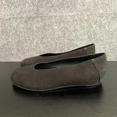 Eileen Fisher Una Ballet Pisos 8.5 Negro Gamuza Oculto Demi Cuña Cómodo Sin Cordones Foto 1 de 4