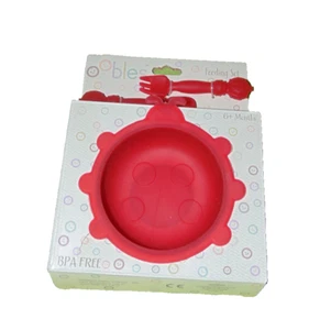 Red Oobles Baby Feeding Set Bowl Spoon Fork Silicone BPA FREE NEW - Picture 1 of 2