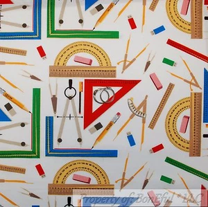 BonEful FABRIC FQ Cotton Quilt White Primary Color Number Math School Teacher US - Picture 1 of 8