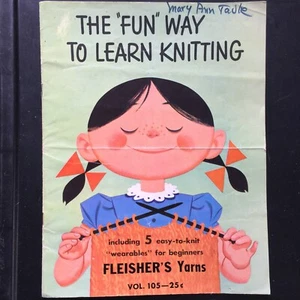1968 THE "FUN" WAY TO LEARN KNITTING with 5 easy-to-knit items FLEISHER'S YARNS - Picture 1 of 5