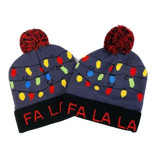 2 Novedad Tejido Forrado Feo Suéter Vacaciones Invierno Navidad Luces Gorro Sombreros - Imagen 1 de 4