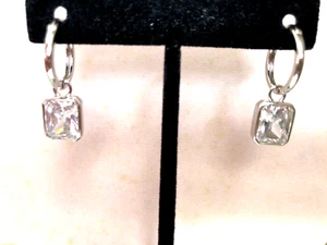 DIAMONIQUE CZ RADIANT-CUT CHARM DANGLE DROP EARRINGS, STERLING SILVER (M4729-52) - Picture 1 of 8