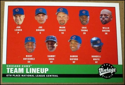 2001 Upper Deck Vintage Chicago Cubs Team Lineup Card #219 Sammy Sosa Mark Grace - Image 1 of 3