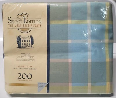 Select Edition Twin Flat Sheet Portland Patch Light Cotton Blend 200 Thread NOS Foto 1 de 4