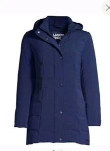 Nuevo Lands End 10 12 ALTO Edredón ABRIGO ABATIBLE Mujer AZUL MARINO Chaqueta MEDIANA Primaloft Capucha - Imagen 1 de 7