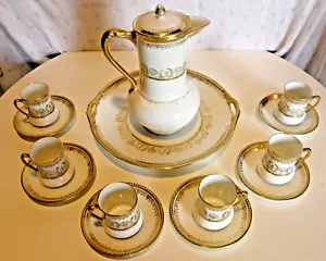 CS Prussia Carl Schlegelmilch Chocolate Set Pitcher Platter & 6 cups/Saucers 24k - Picture 1 of 22