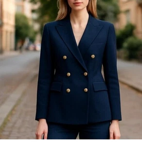 Neu mit Etikett Cynthia Rowley Blazer-Jacke marineblau goldfarbene Knöpfe | zweireihig Gr. M - Bild 1 von 8