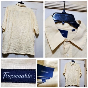 Faconnable Shirt Men XL Yellow Linen Casual Summer Work Dress Button Vintage Dad - Picture 1 of 16