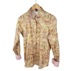 Chaps No Iron Paisley Print Button Down Shirt Women's S/P Pink Gold Red - Picture 1 of 9