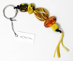 Sobral Brazil Indiana Chunky Yellow Mix Statement Artist Made Key Chain Ring - Picture 1 of 6