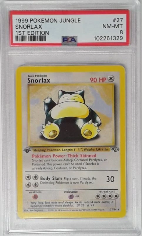 1x  V1729: 1999: Snorlax: 27/64: 1ST Edition: Jungle: PSA: 8: NM-MT: 102261329 G - Image 1 of 1