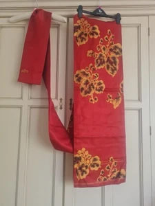 Vintage Japanese Silk Red Yellow Leaf Design Obi Sash - Picture 1 of 16