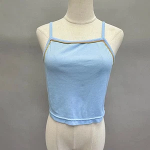 Nike Yoga Tank Slim Fit Crop Top Ribbed Stretch Retro Baby Blue Size Medium - Picture 1 of 17