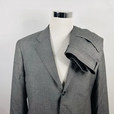 Banana Republic 44R Suit 38x28 Flat Front Gray Stripe Three Button Double Vented - Image 1 of 4