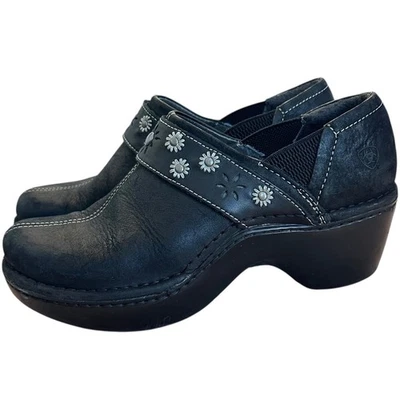 Ariat Black Westlake Leather Clogs Floral Embossed Boho Western Comfort Shoes - Image 1 of 4