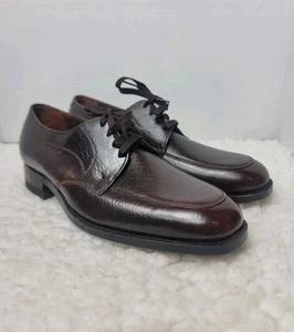 Vtg 80's Florsheim Mens Derby Shoes Size 7.5 Burgundy Leather Apron Toe 730314 - Picture 1 of 11