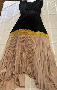 BCBGMAXAZRIA Colorblocked Pleated Satin Dress Casual Fun Multicolor XXS - Picture 1 of 6