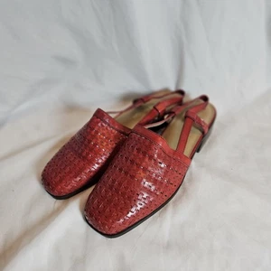 Diana Ferrari Slingback Woven Leather Sandals Flats Red Size 8.5 M - Picture 1 of 8