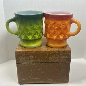 ❅�Vintage Anchor Hocking Diamond Becher grün gelb orange rot Feuerkönig Tasse - Bild 1 von 13