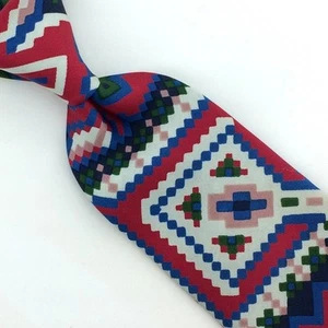 Turnbull & Asser England Neck Tie Tribal Print Red Green Blue Luxury Silk L2 New - Picture 1 of 7