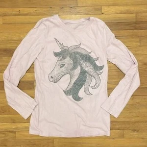 The Children’s Place Silver Unicorn Graphic Long Sleeve T-Shirt Girls 14 Purple - Picture 1 of 6