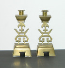Brass Vintage Mcm Candle Stick Asian Themed Pair Holders Mid Century Modern