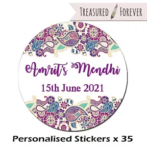 Regalo favorito personalizado de celebración nocturna de Mehendi / Mendhi - 35 pegatinas etiquetas - Imagen 1 de 1