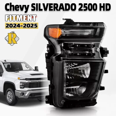 For 2024-2025 Chevy Silverado 2500HD 3500HD Halogen Headlight Right Side Black Foto 1 de 4