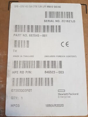 NEW SEALED HP 3TB 7.2K RPM 3.5" EVA SAS 6Gbps DP MDL HDD Hard Drive  687045-001 - Image 1 of 3